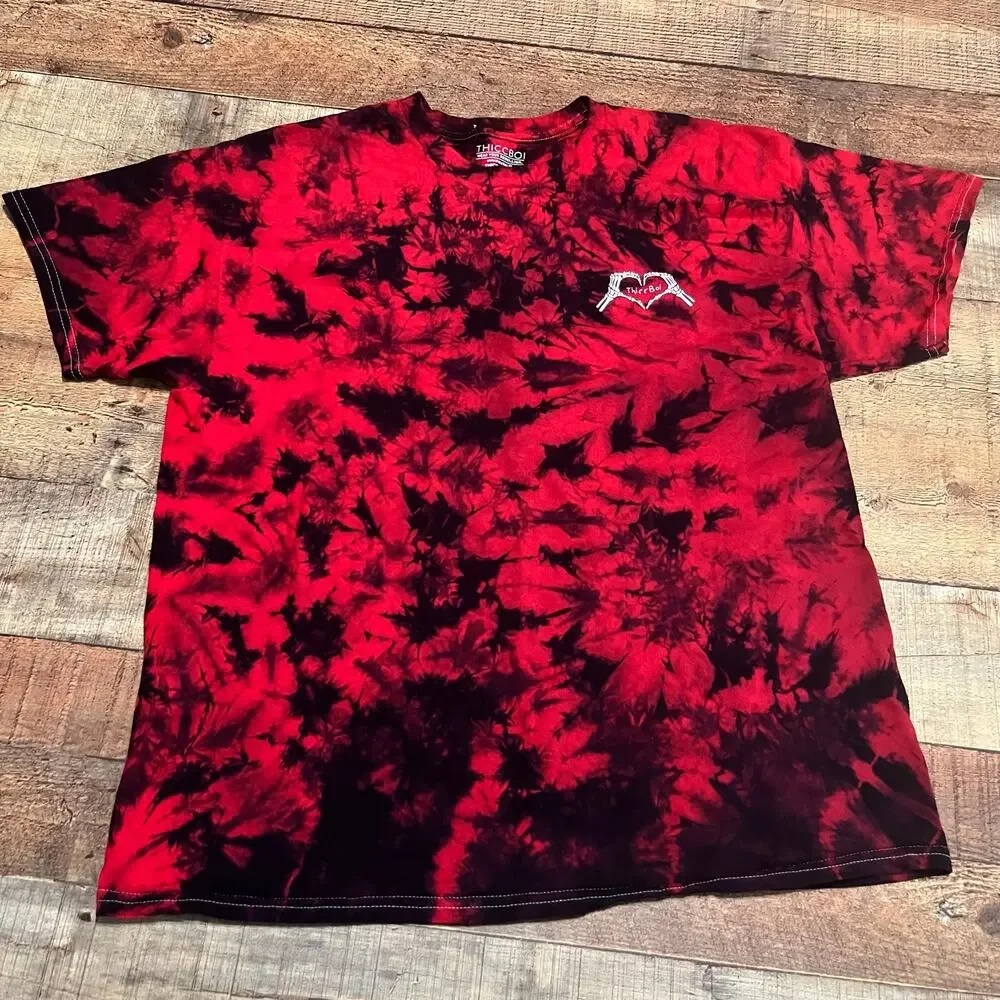 ThiccBoi Is For Lovers Unisex Red Black Tie Dye Athlete Crossfit Tee Shirt Sz L - Picture 2 of 4